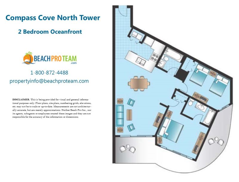 Compass Cove North Tower Floor Plan - 2 Bedroom Oceanfront Corner